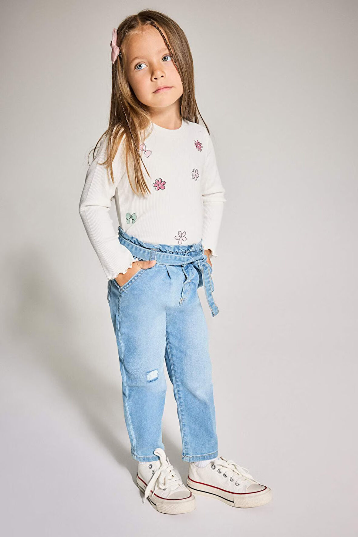 Kız Bebek Paperbag Düz Paça Jean Pantolon
