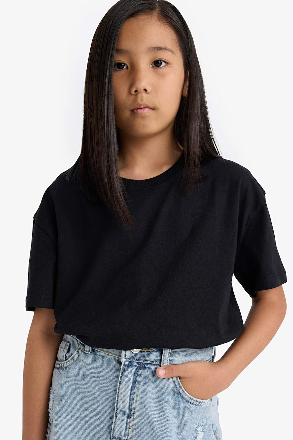 Kız Çocuk Relax Fit Bisiklet Yaka Kısa Kollu Tişört