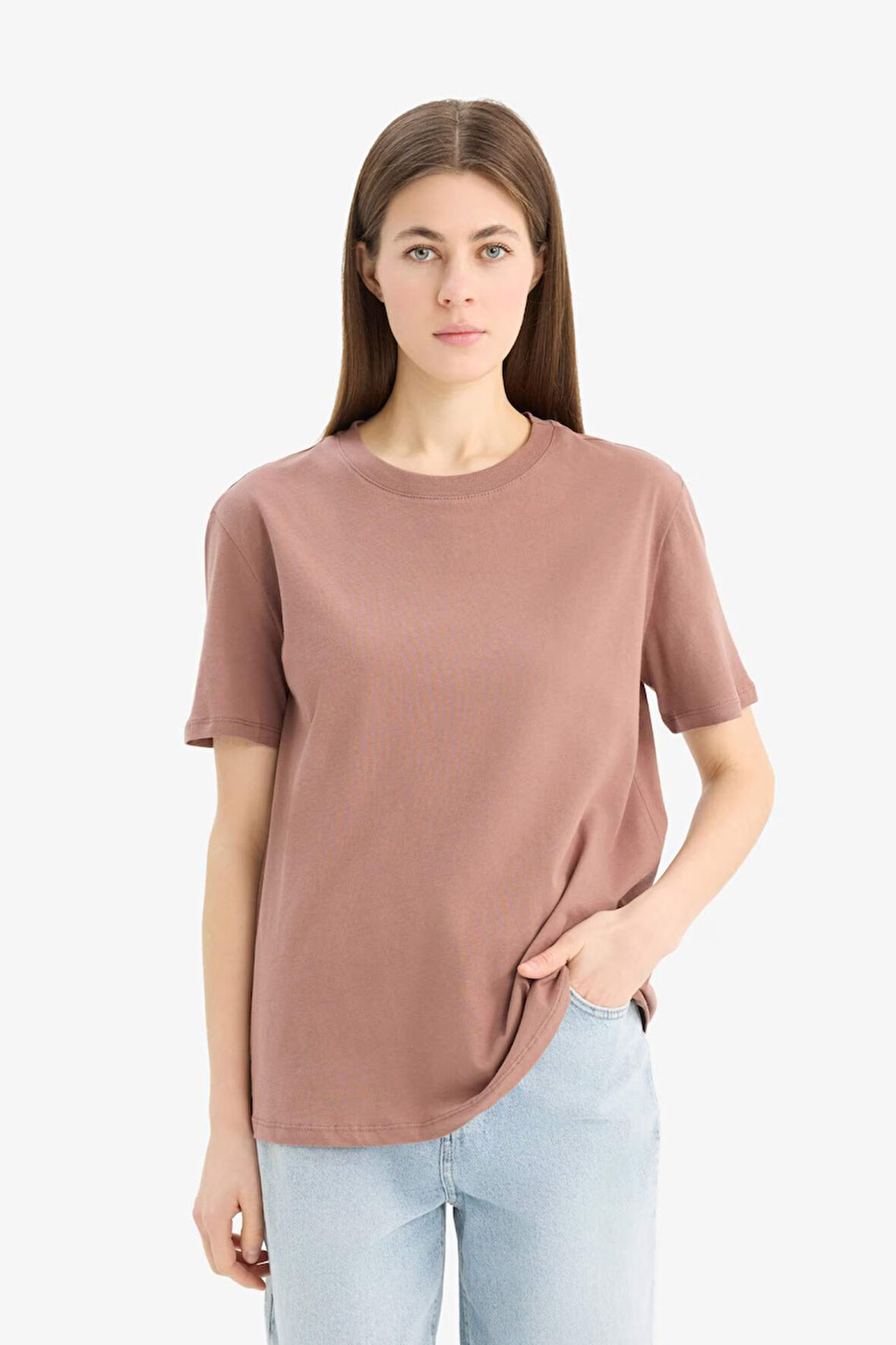 Regular Fit Bisiklet Yaka Basic Düz Penye Kısa Kollu Tişört