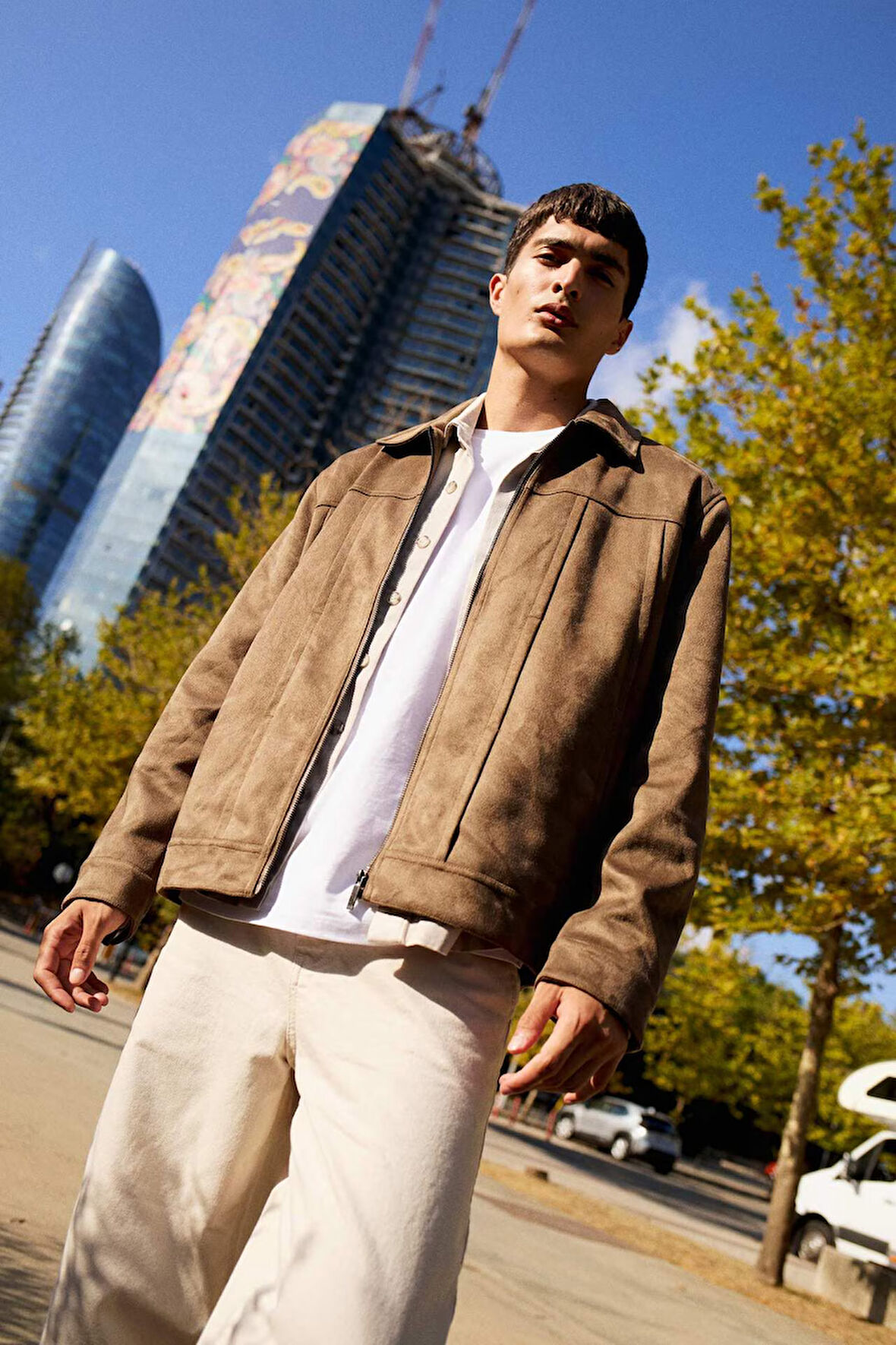 Regular Fit Gömlek Yaka Fermuarlı Süet Mont