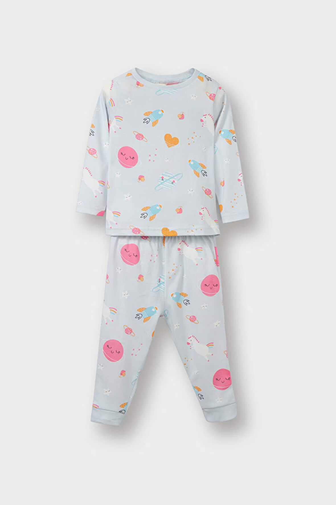 Kız Bebek Pijama Takımı Uzay Baskılı Uzun Kollu Penye Üst Uzun Alt