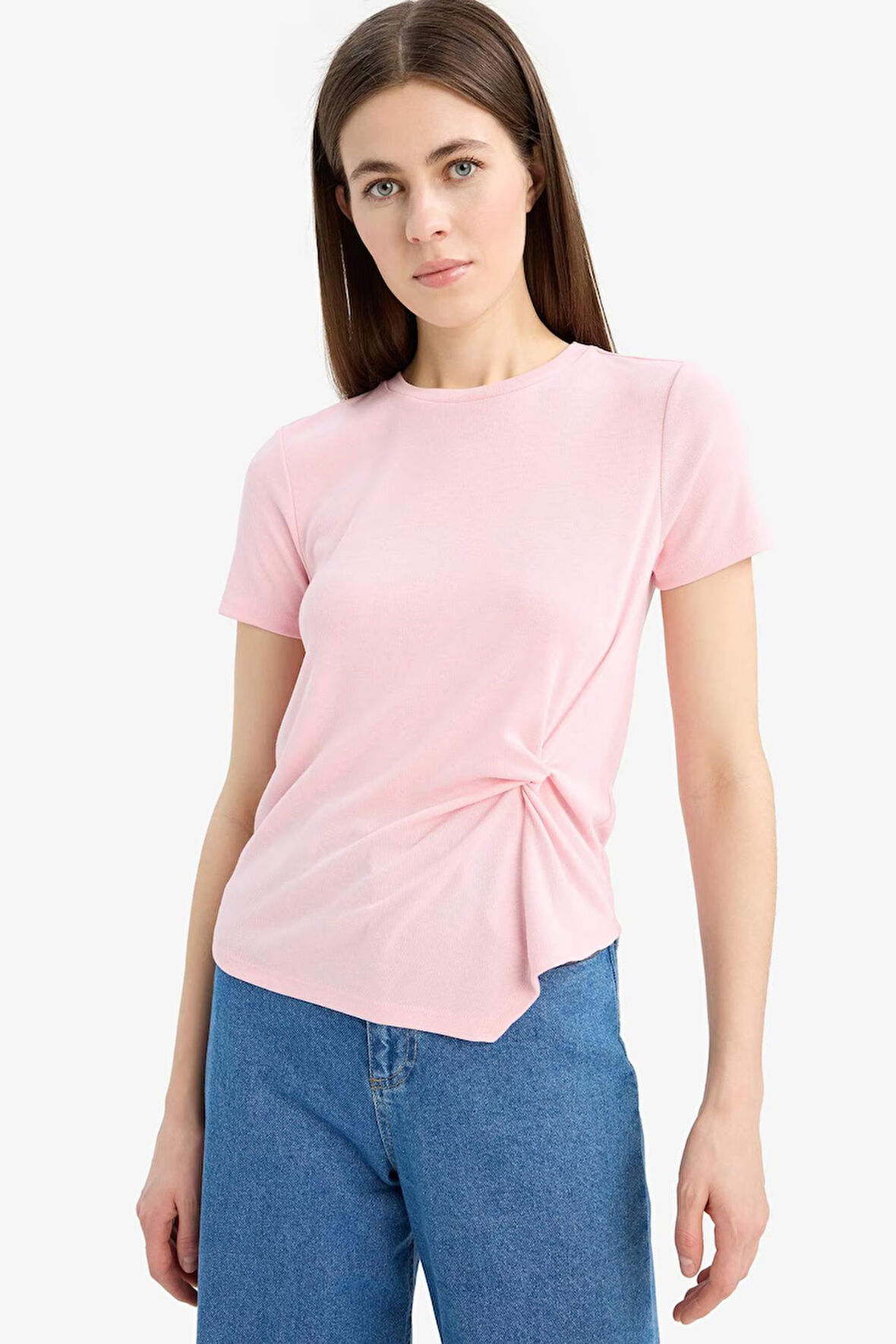 DeFacto Slim Fit Dar Kesim Bisiklet Yaka Ribana Kısa Kollu Tişört F0366AX25SPPN637