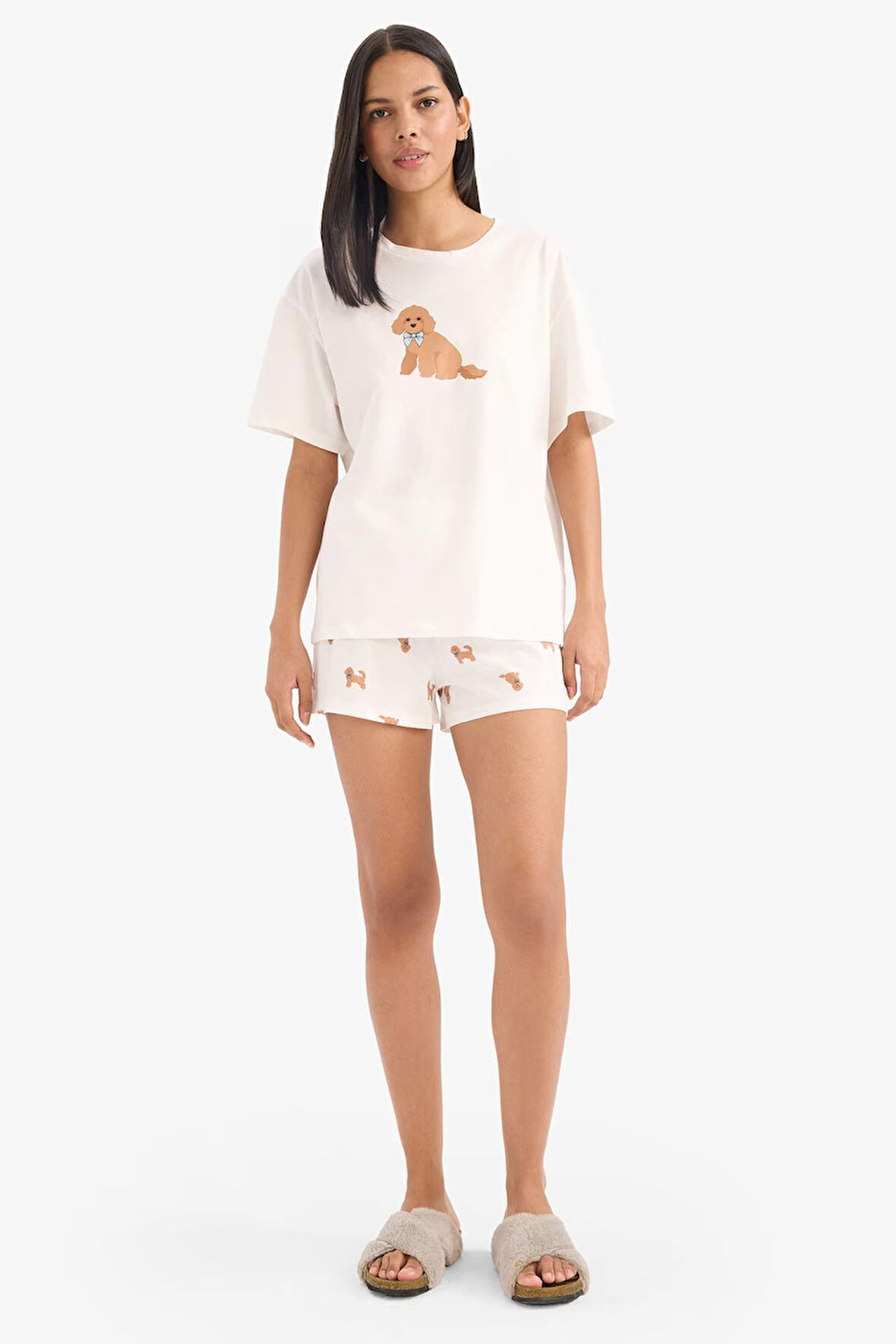 DeFacto Pijama Takımı Kısa Kollu Üst Esnek Belli Şort-Fall in Love E9826AX25SMER98