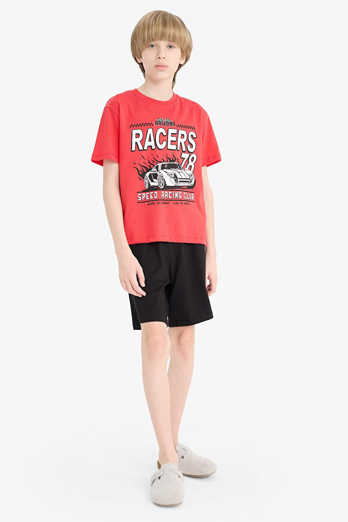 DeFacto Erkek Çocuk Pijama Takımı Kısa Kollu Üst Esnek Belli Şort F1734A825HSRD63