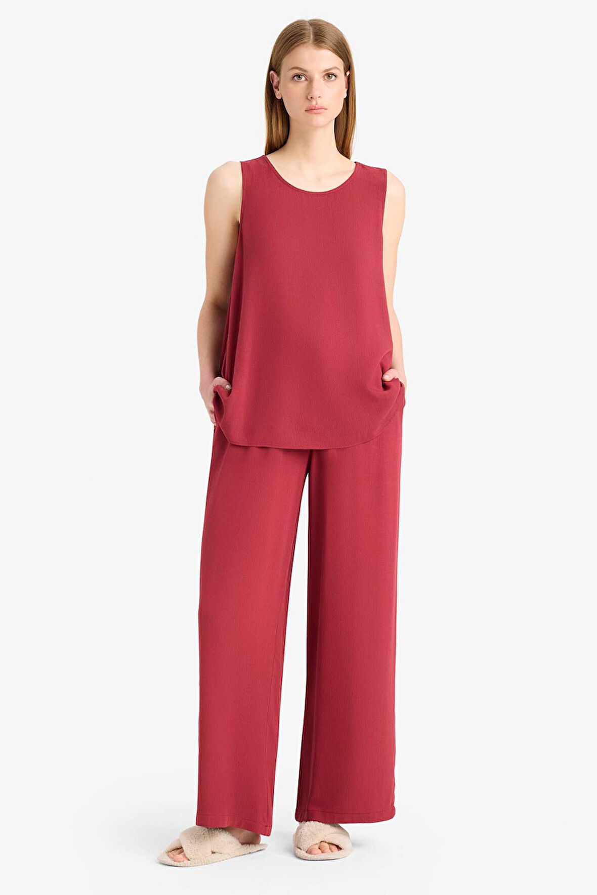 Regular Fit Esnek Belli Bağcıklı Plaj Pantolonu-Fall in Love