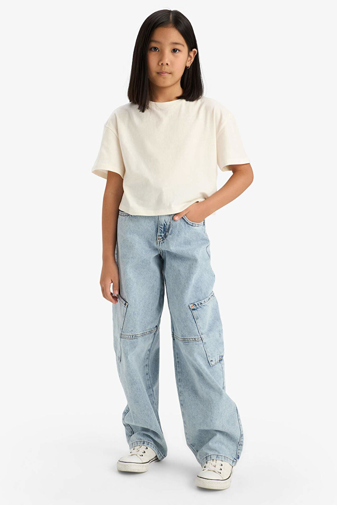 Kız Çocuk Baggy Fit Jogger Paça Jean Pantolon