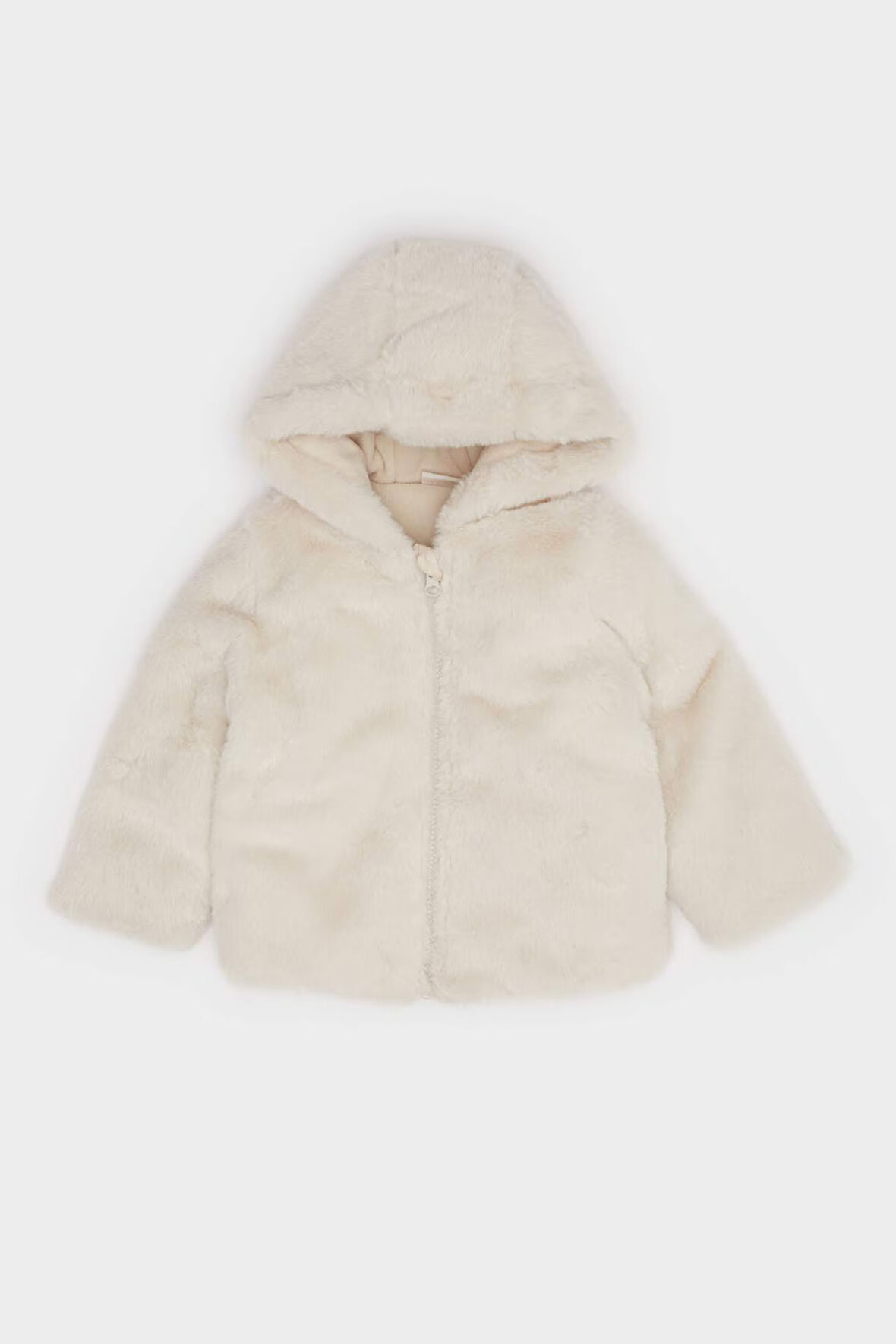 Kız Bebek Kapüşonlu Fermuarlı Pelüş Mont