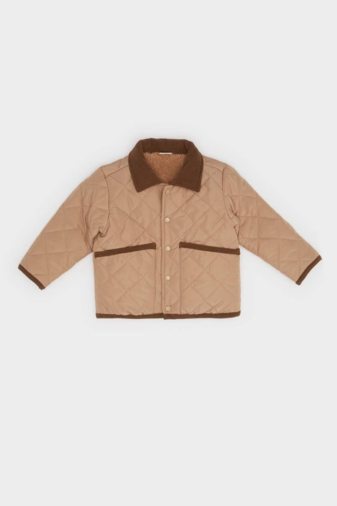 Erkek Bebek Su Geçirmez Kontrast Yakalı Çıtçıtlı Mont