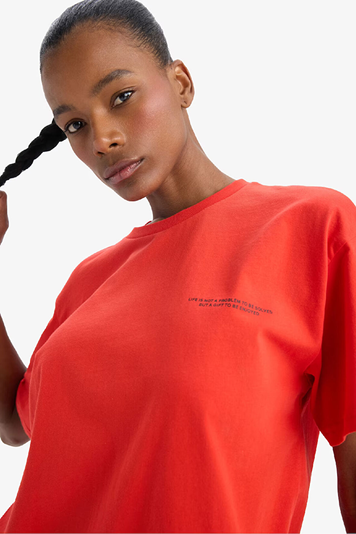 DeFactoFit Oversize Geniş Kalıp Bisiklet Yaka Kısa Kollu Tişört T7793AZ25SPRD298