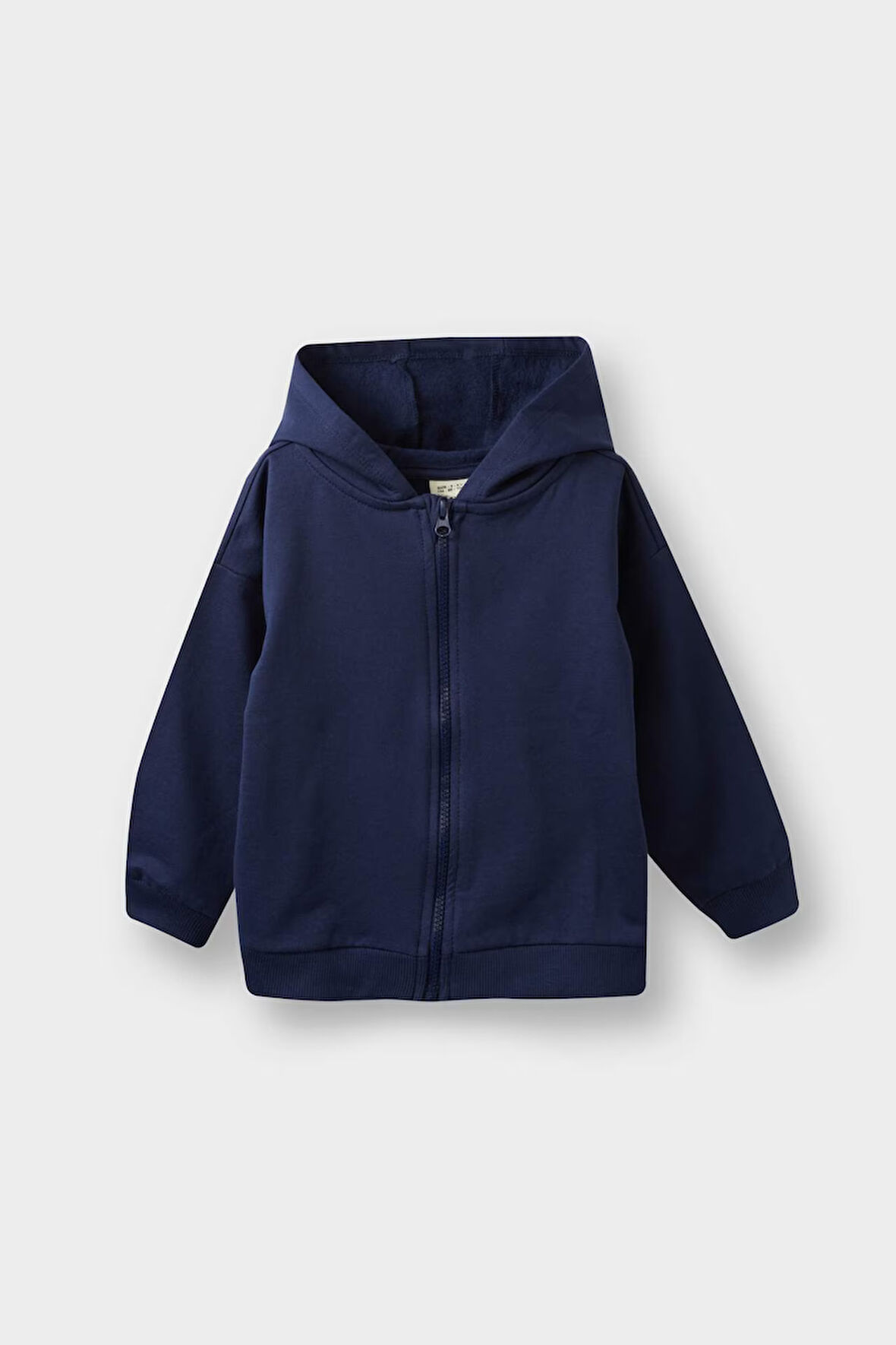 Erkek Bebek Kapüşonlu Basic Düz İçi Yumuşak Tüylü Fermuarlı Sweatshirt 