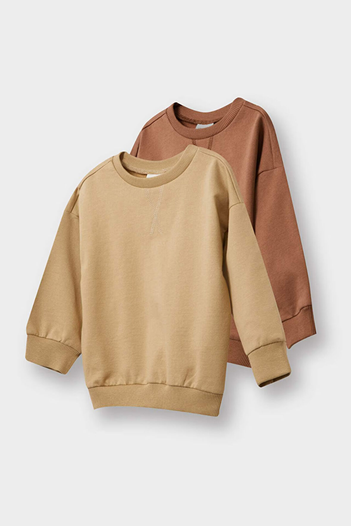 Erkek Bebek Bisiklet Yaka İçi Yumuşak Tüylü Basic Düz 2'li Sweatshirt