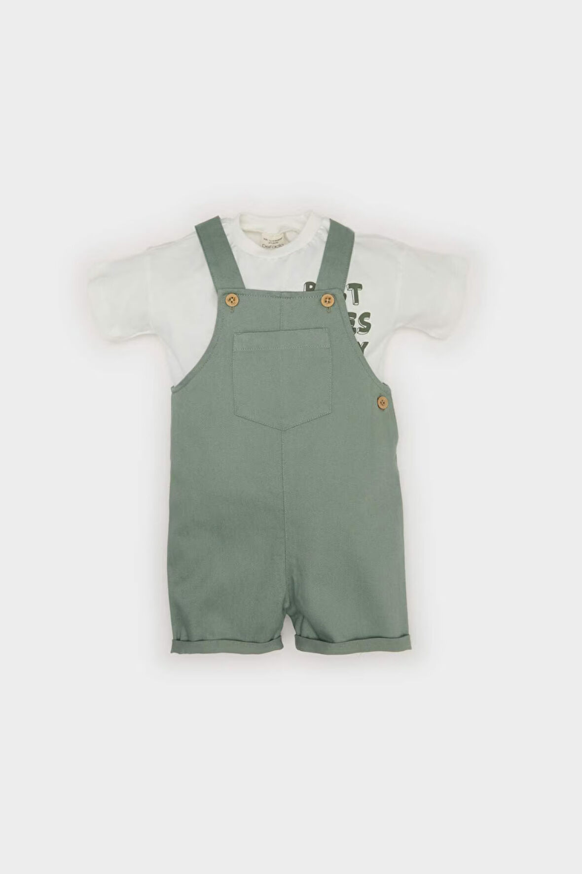 Erkek Bebek 2'li Takım Baskılı Kısa Kollu Tişört Salopet Tulum