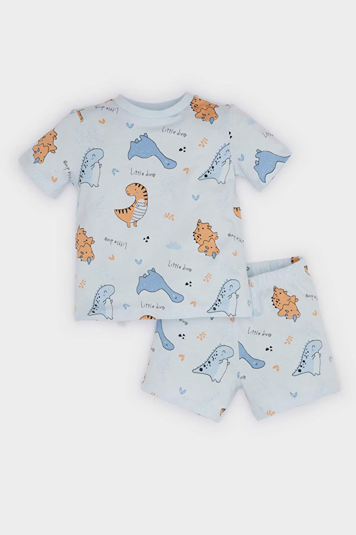 Erkek Bebek Pijama Takımı Dinazor Baskılı Kısa Kollu Penye Üst Beli Lastikli Şort