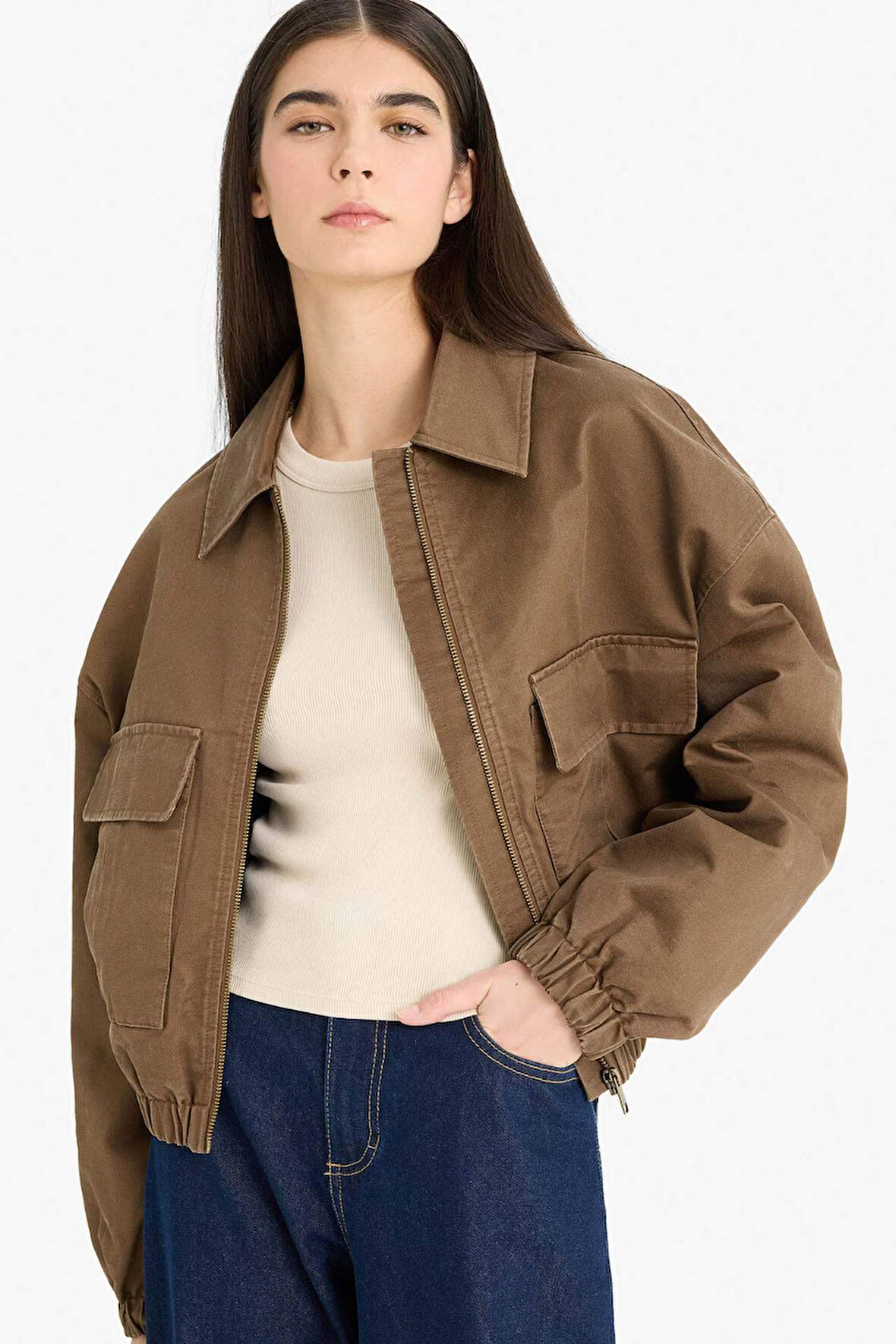 Su Geçirmez Relax Fit Polo Yaka Fermuarlı Mont