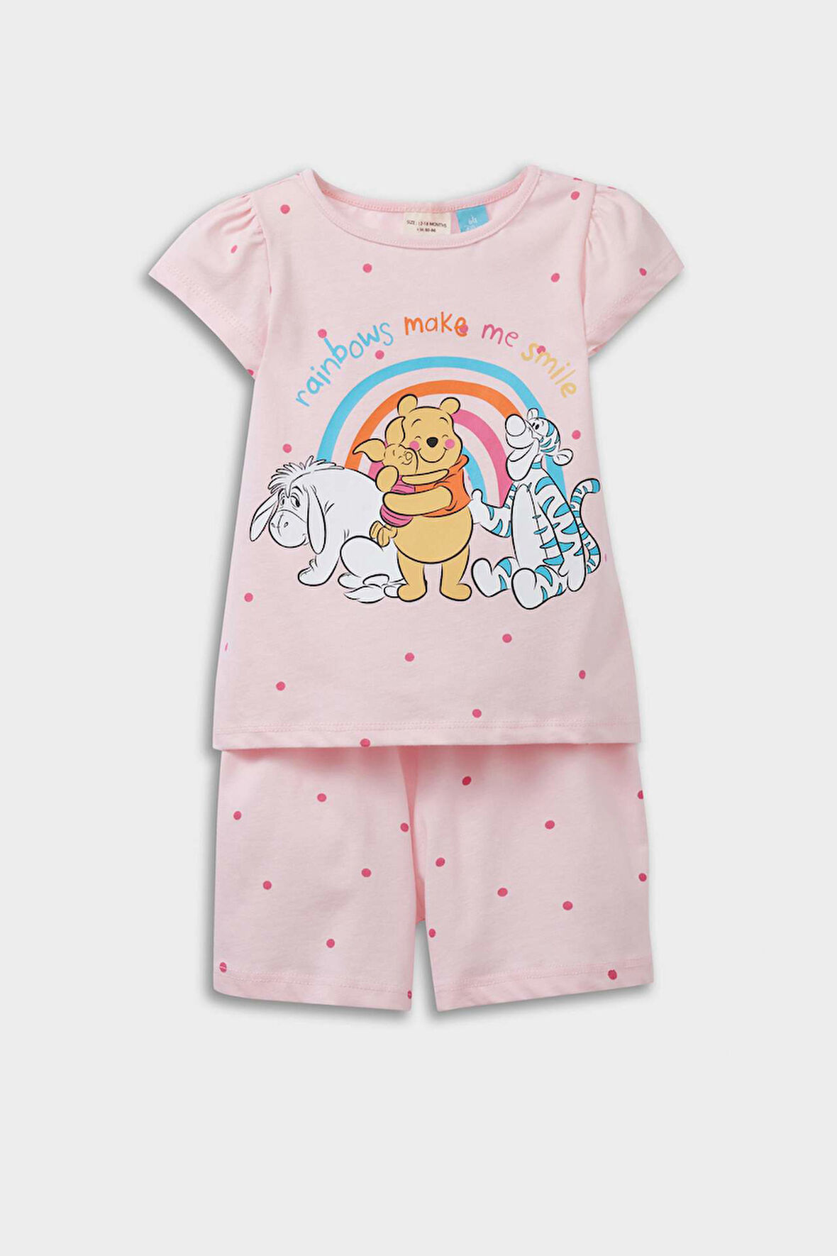 DeFacto Kız Bebek Disney Winnie The Pooh Pijama Takımı Kısa Kollu Penye Üst Beli Lastikli Şort E4650A525HSPN69