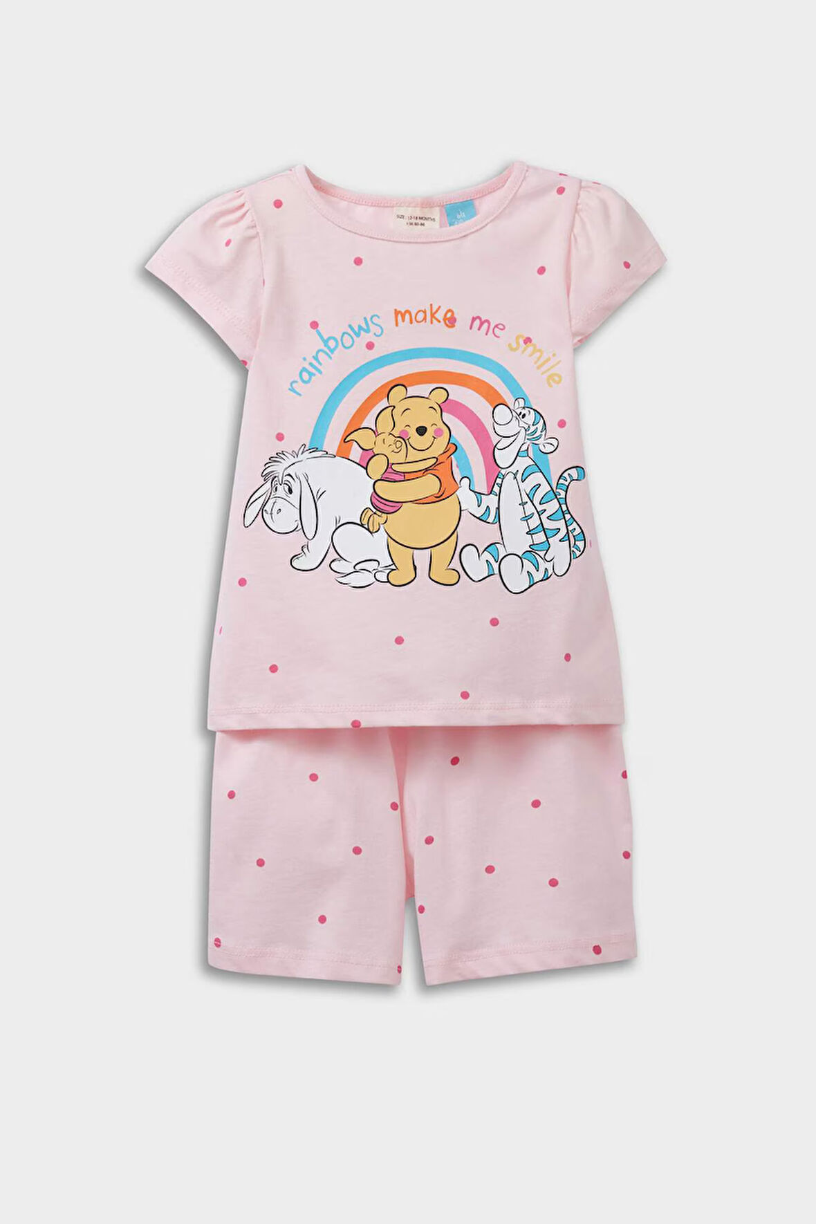 Kız Bebek Disney Winnie The Pooh Pijama Takımı Kısa Kollu Penye Üst Beli Lastikli Şort