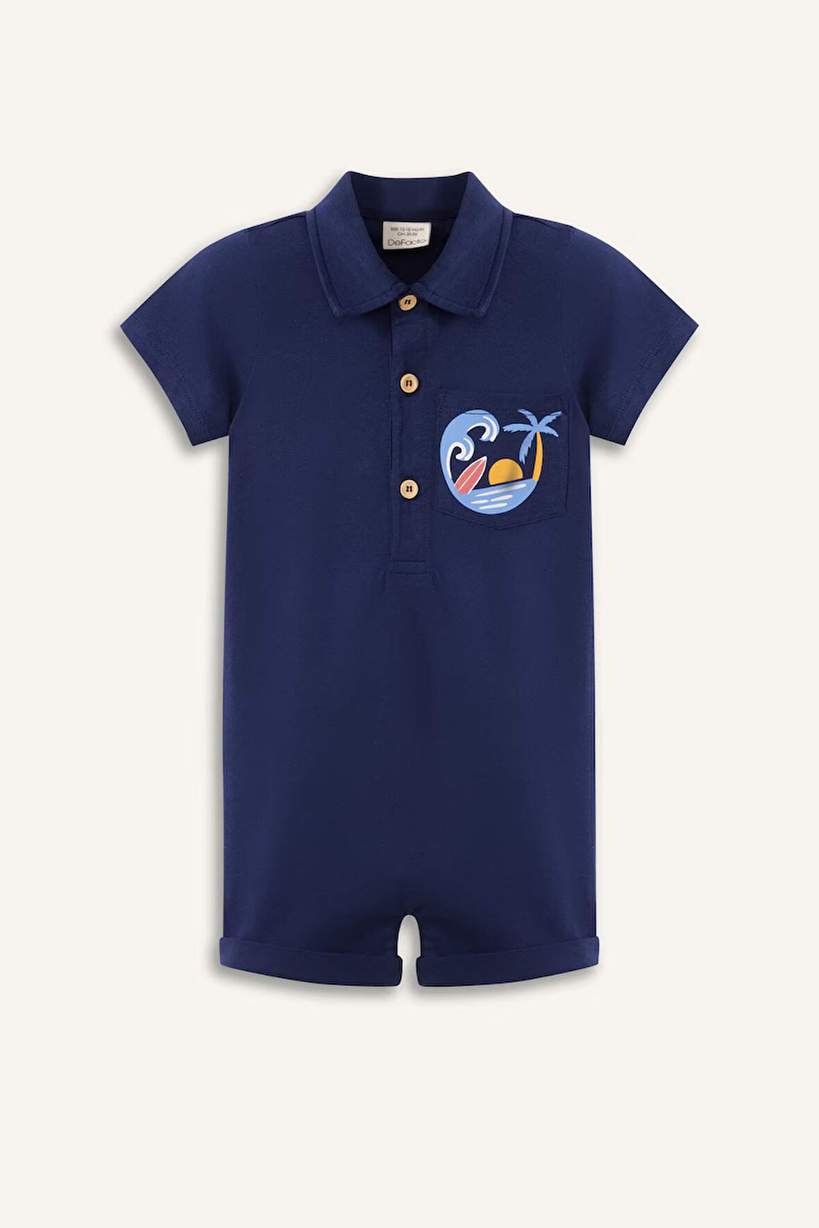 Erkek Bebek Polo Yaka Palmiye Desenli Kısa Kollu Tulum