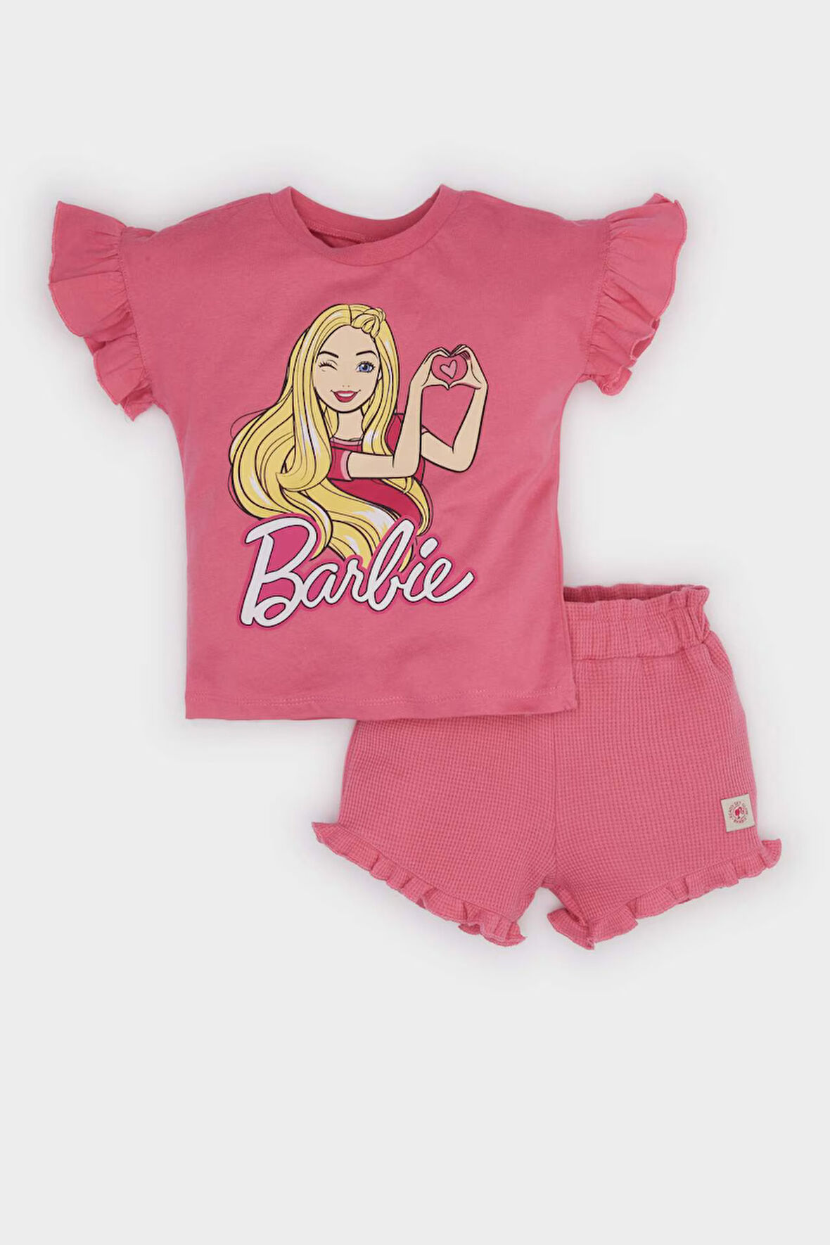 DeFacto Kız Bebek Barbie 2'li Takım Kısa Kollu Tişört Beli Lastikli Şort E9128A525SMPN280