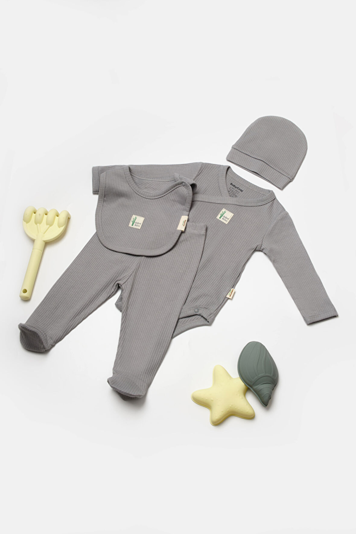 Bebek 4'lü Uzun Kollu Set, %50 Bambu %50 Organic Pamuk, Bebek - Yenidoğan - CSYB9011