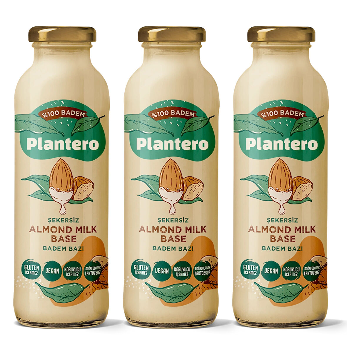 PLANTERO 3'lü Badem Sütü Bazı Konsantre Bitkisel Süt (250GR, %100 BADEM, ŞEKERSİZ)