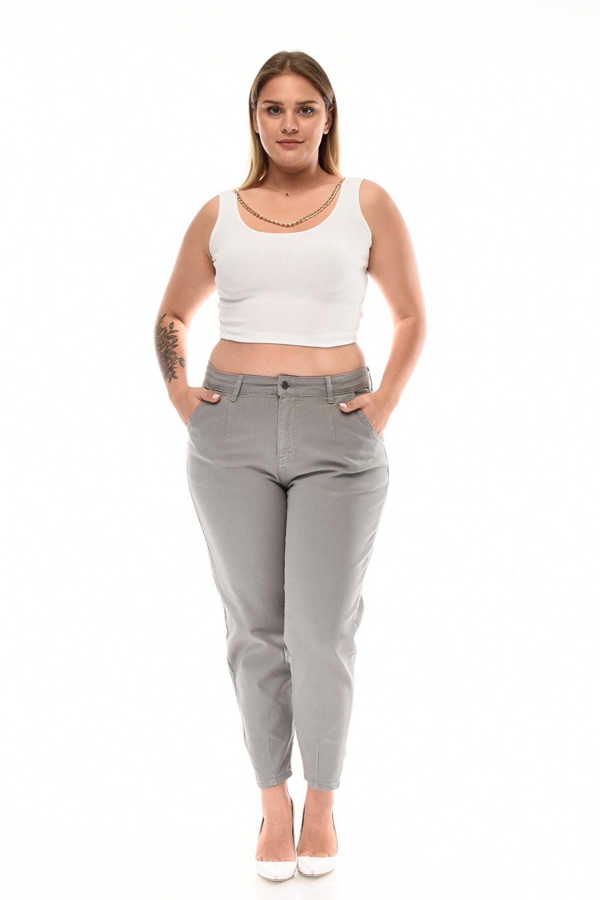 CEDY DENIM Kadın Büyük Beden Pileli Mom Jean Pantolon C600