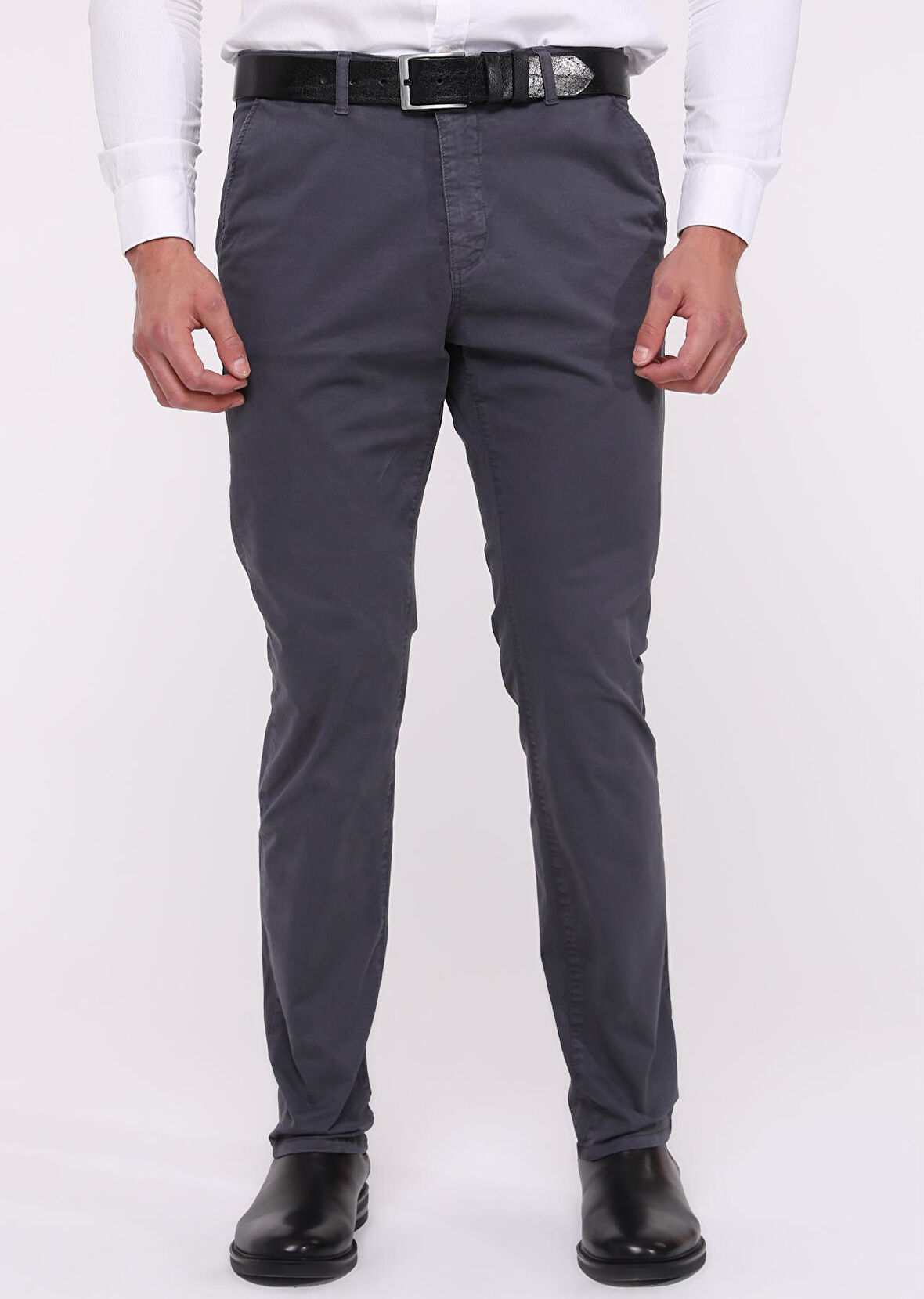 Erkek Likralı Yüksek Bel Regular Fit Bol Kesim Yandan Cepli Chino Klasik Pantolon
