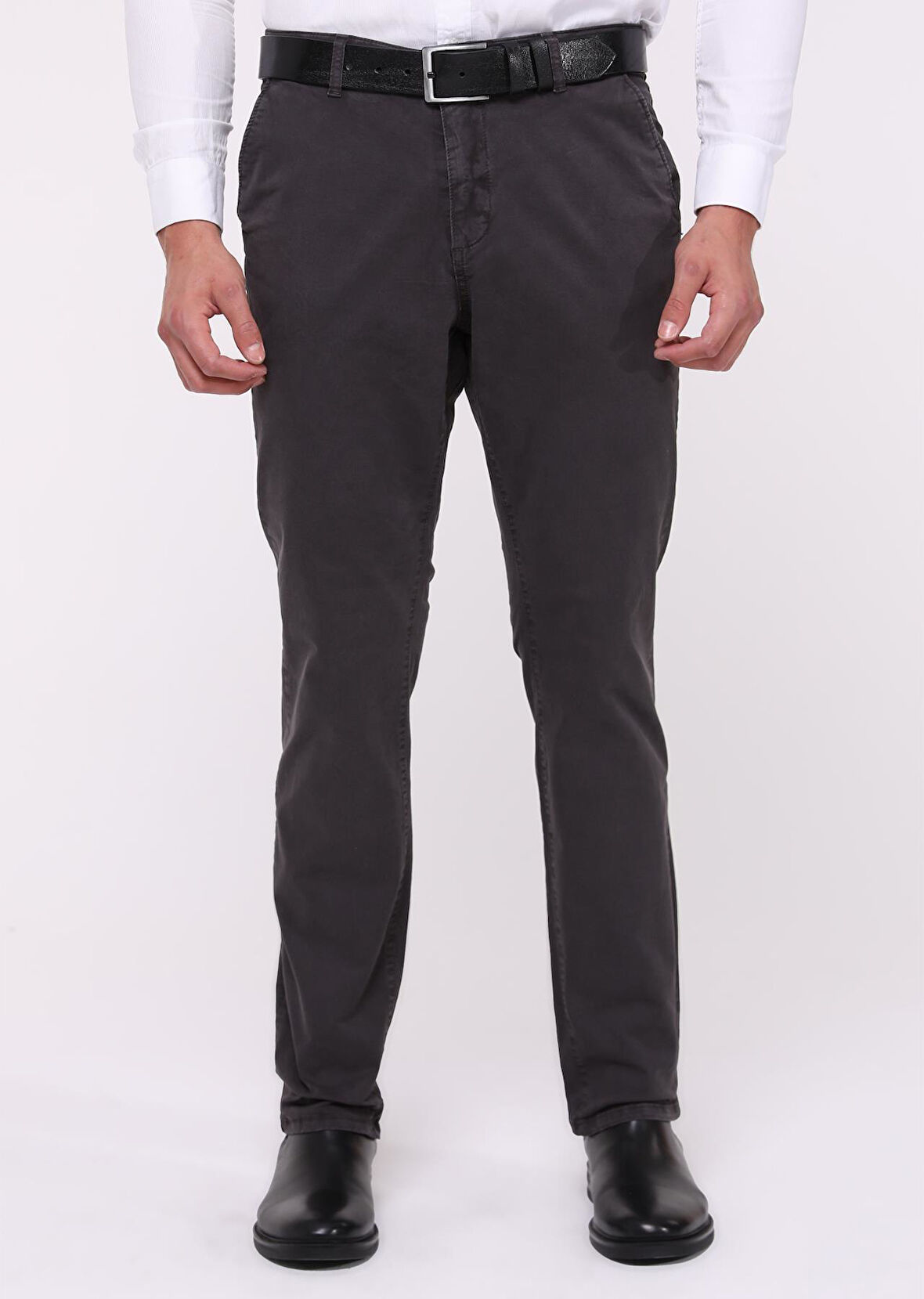 Erkek Likralı Yüksek Bel Regular Fit Bol Kesim Yandan Cepli Chino Klasik Pantolon