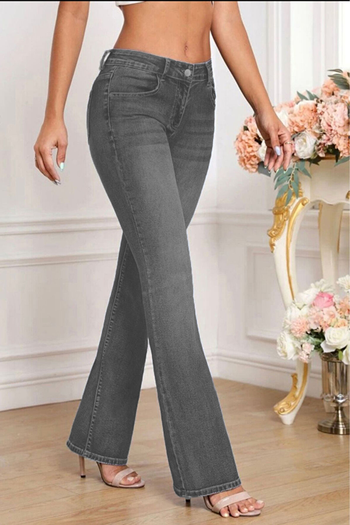 CEDY DENIM Yüksek Kalite Kadın 5 Cep Düşük Bel İspanyol Paça SkinnyFit Esnek Jean Pantolon C619