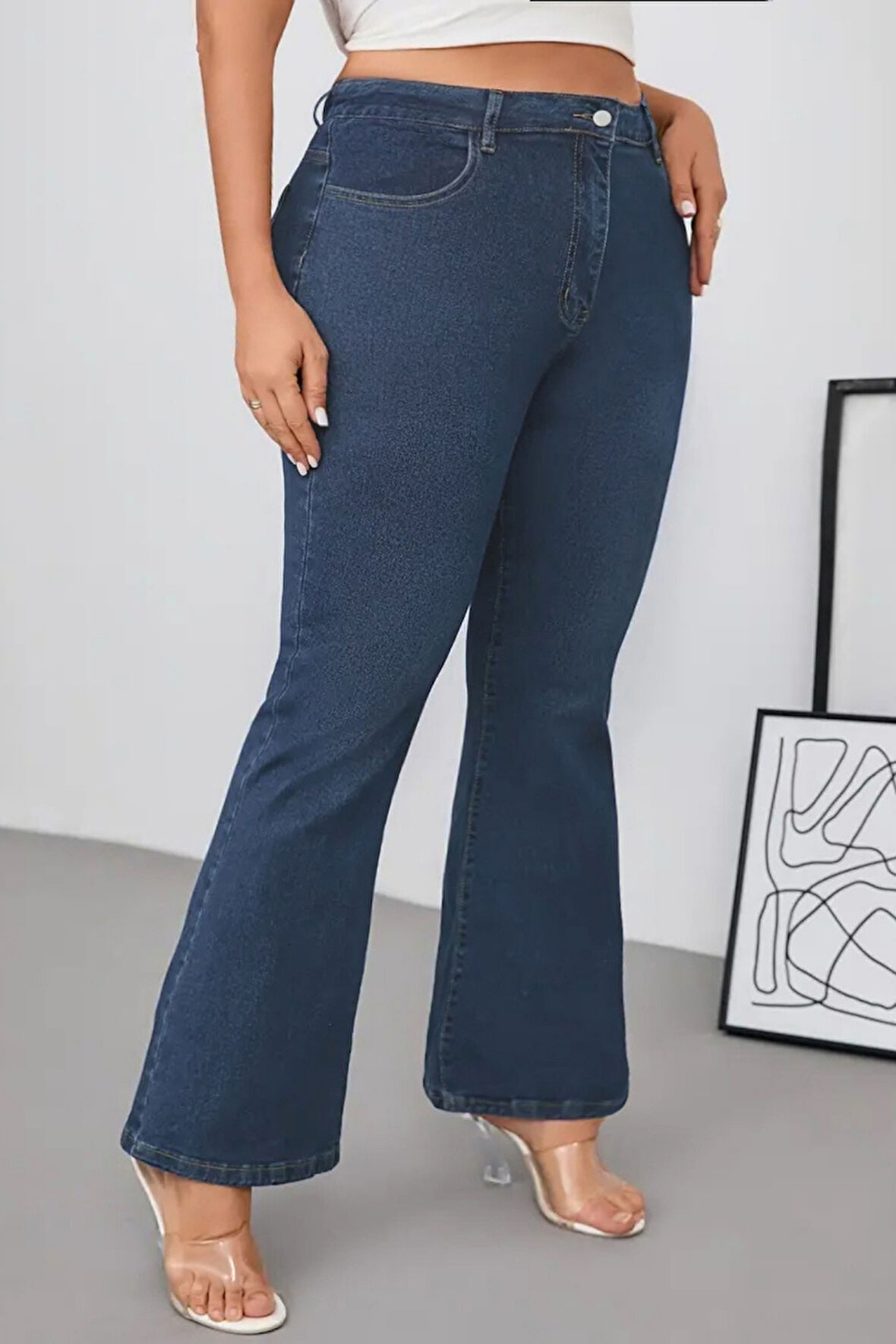 CEDY DENIM - Kadın Siyah Büyük Beden İspanyol Paça Yüksek Bel Skinny Fit Likralı Pantolon  C628