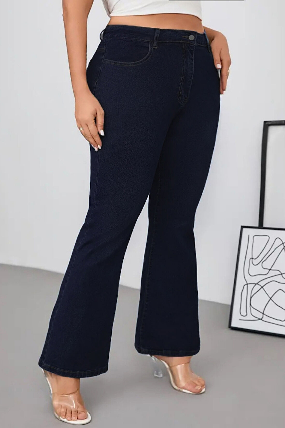 CEDY DENIM - Kadın Siyah Büyük Beden İspanyol Paça Yüksek Bel Skinny Fit Likralı Pantolon  C628