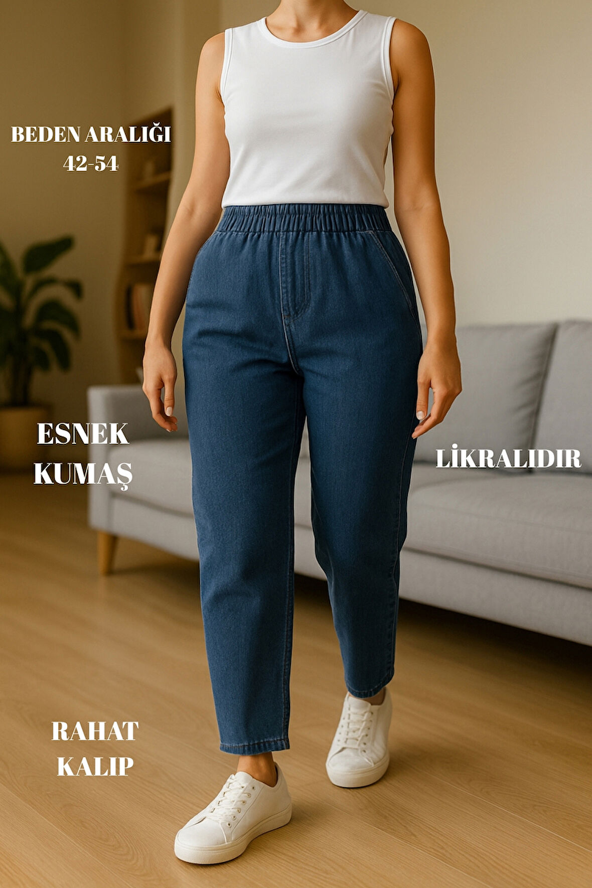 CEDY DENIM - Büyük Beden Likralı, Beli Lastikli Jean Pantolon  C636