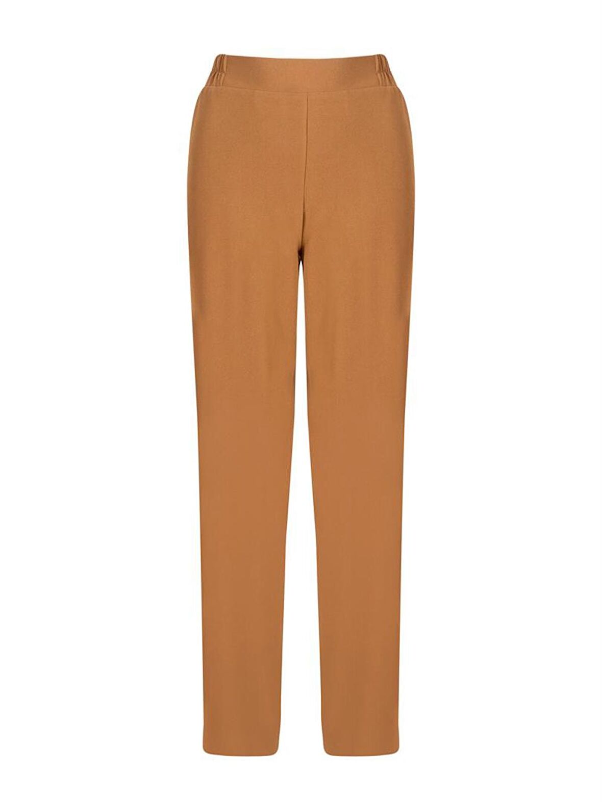 Beli Lastikli Bol Paça Krep Pantolon - Camel