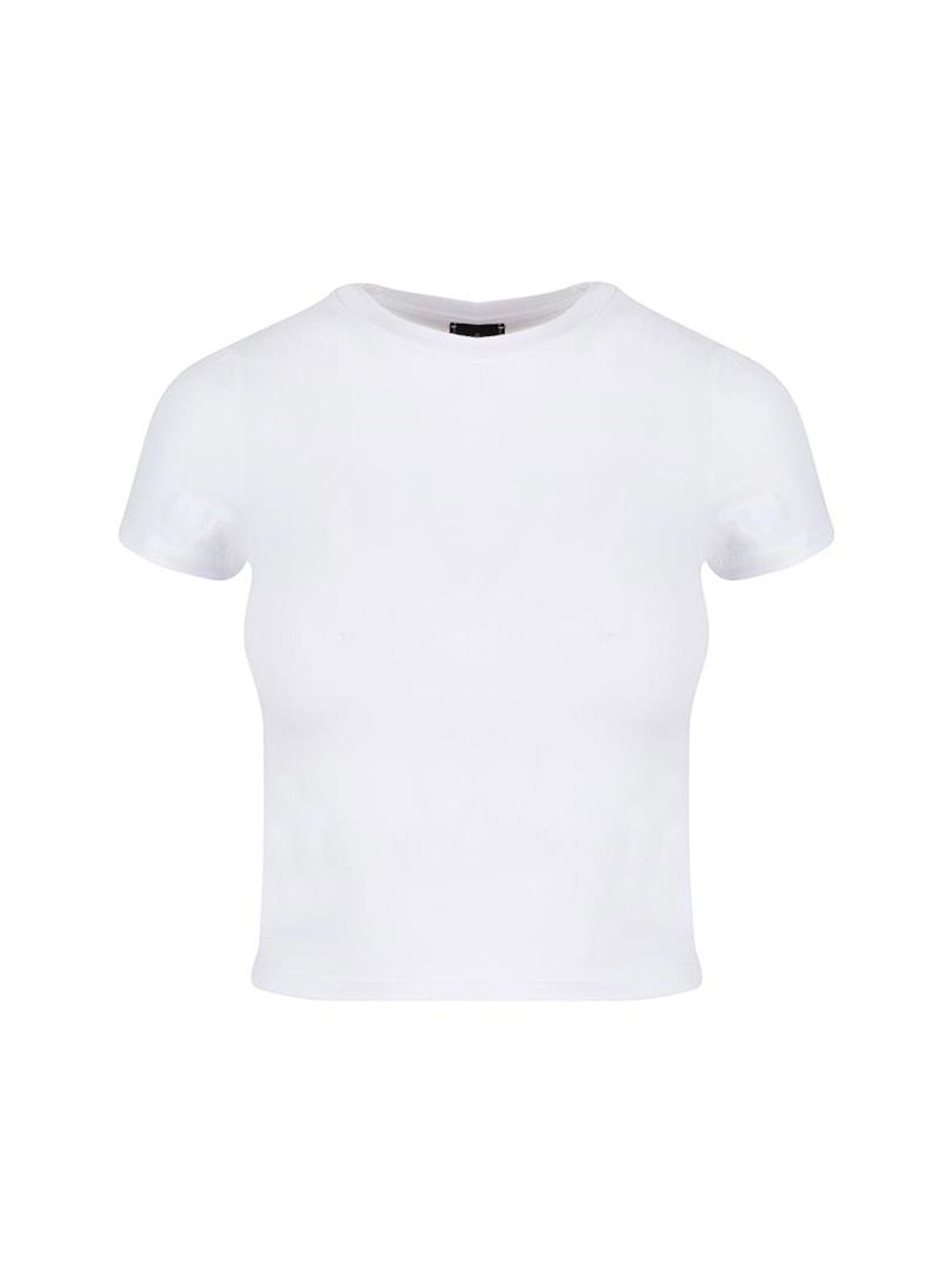 Bisiklet Yaka Basic Crop T-Shirt - Beyaz