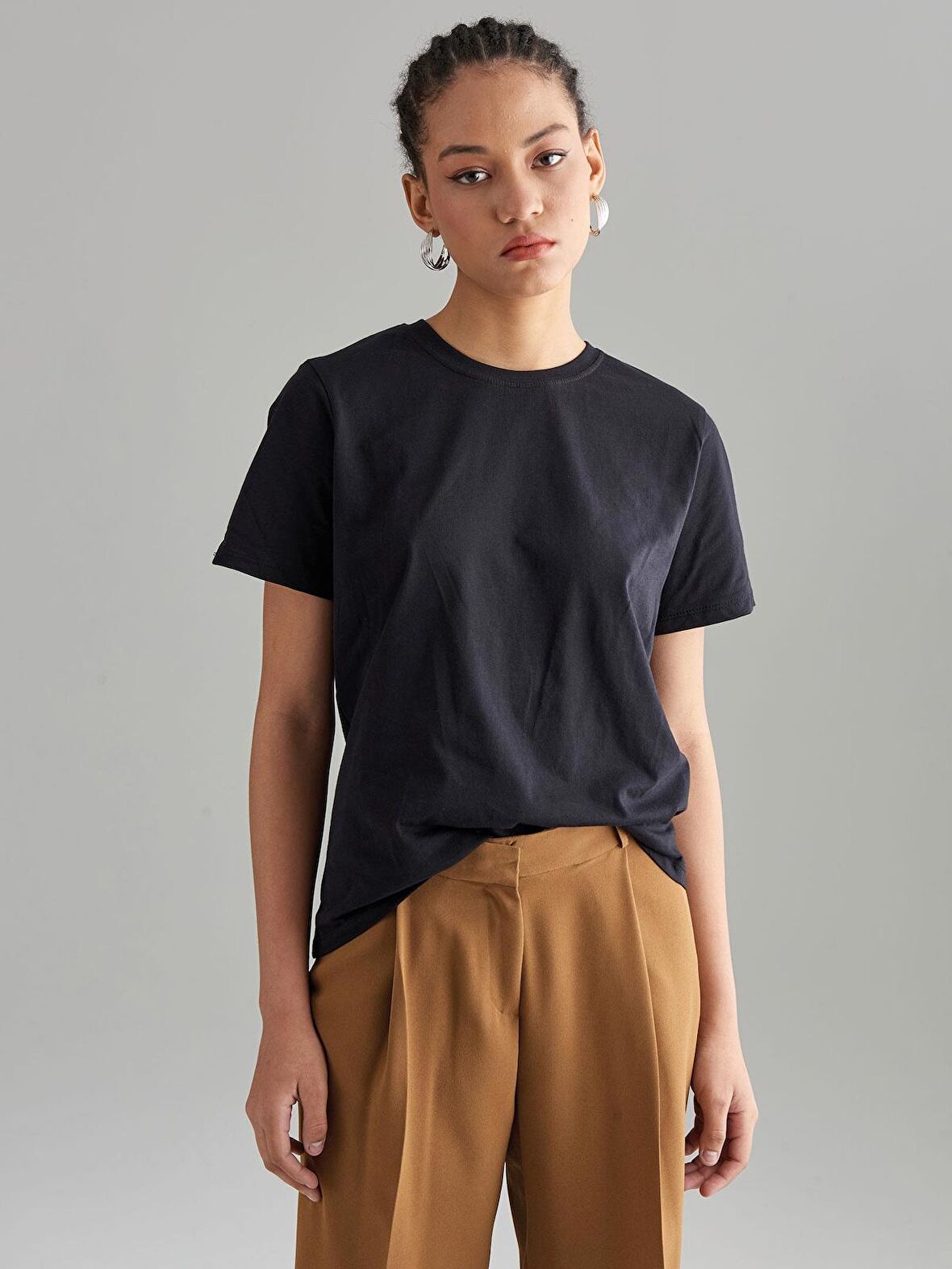 Bisiklet Yaka Oversize T-Shirt - Siyah