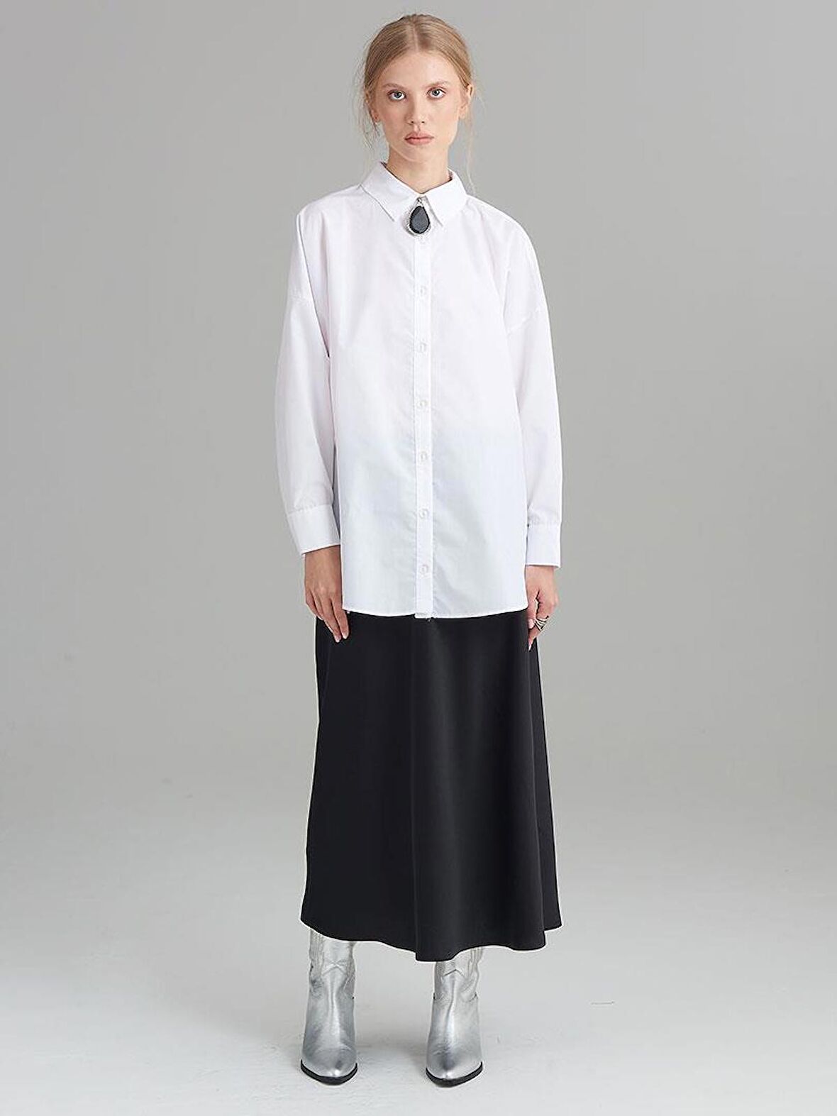 Oversıze Düşük Omuz Gömlek - Beyaz