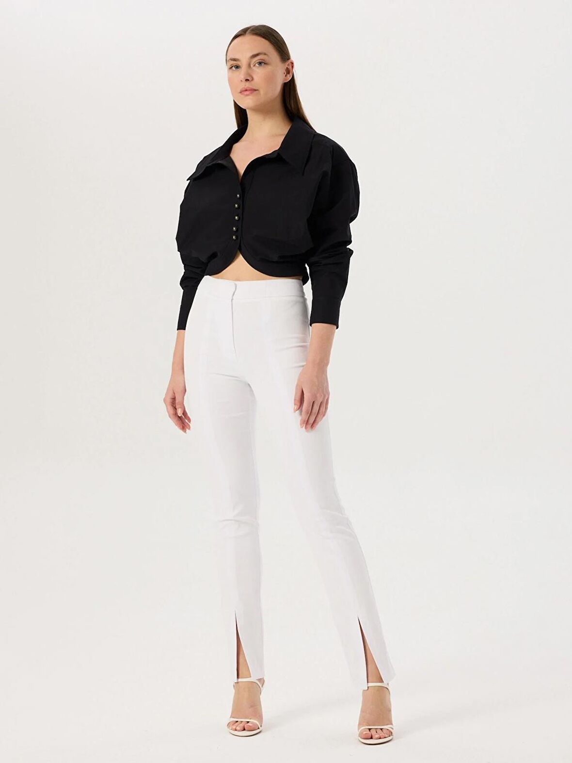 Paçası Yırtmaç Detaylı Skinny Pantolon - Beyaz