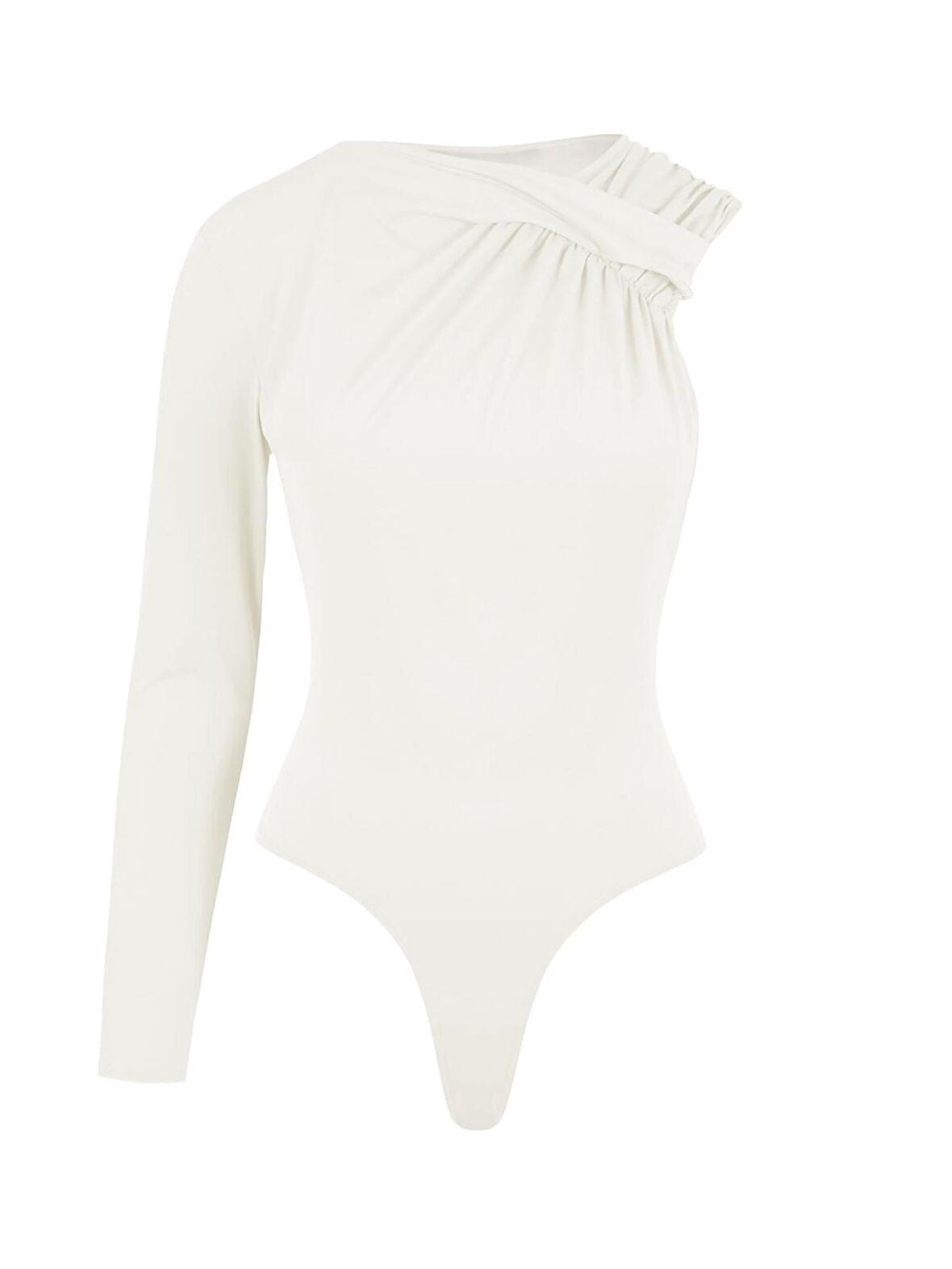Tek Kol Yaka Detaylı Çıtçıtlı Body - Ekru