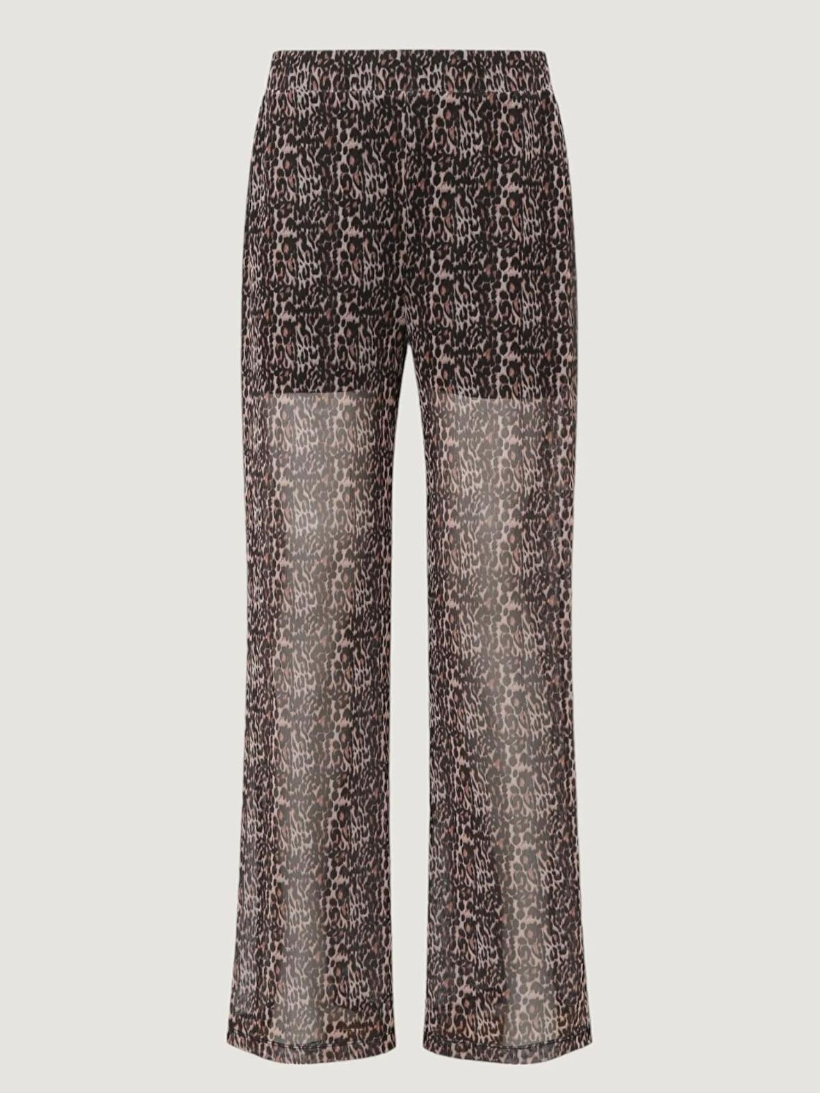 Beli Lastikli Salaş Dökümlü Pantolon - Leopar Desenli
