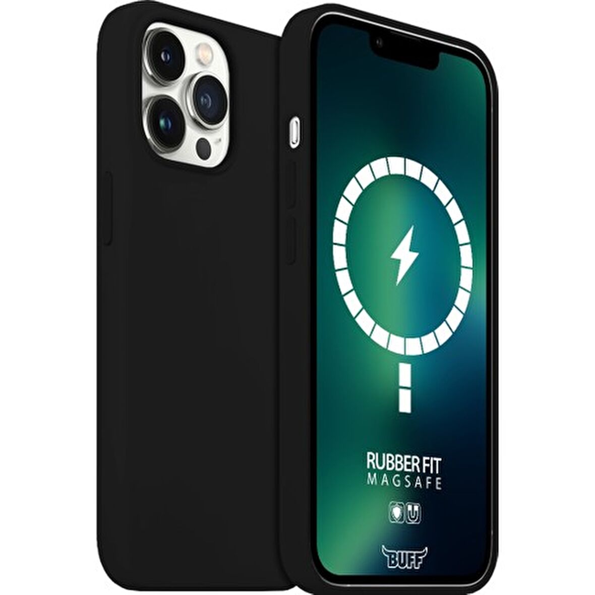 Buff iPhone 13 Pro Max MagSafe ile Uyumlu Rubber Fit Kılıf Black