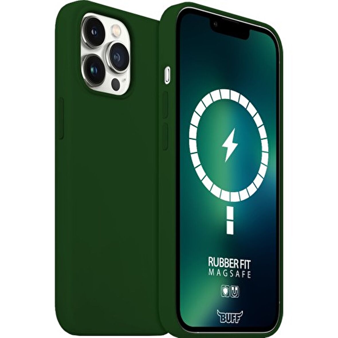 Buff iPhone 13 Pro Max MagSafe Rubber Fit Kılıf Dark Green