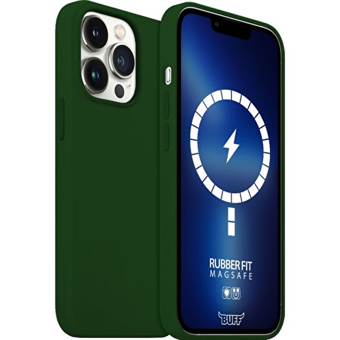 Buff iPhone 13 Pro MagSafe Rubber Fit Kılıf Dark Green