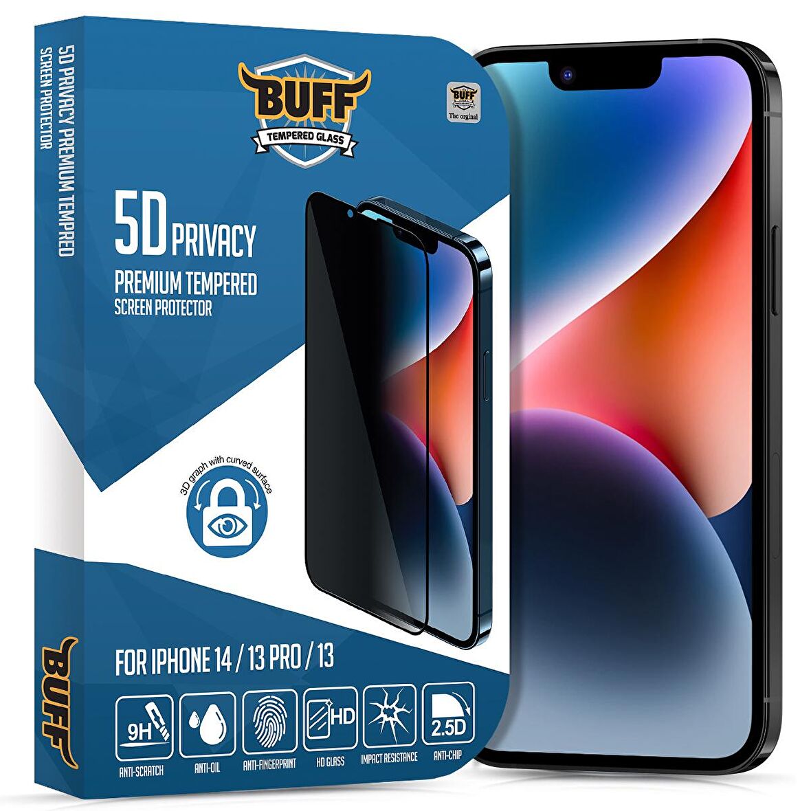 Buff iPhone 14/13 Pro/13 5D Privacy Ekran Koruyucu