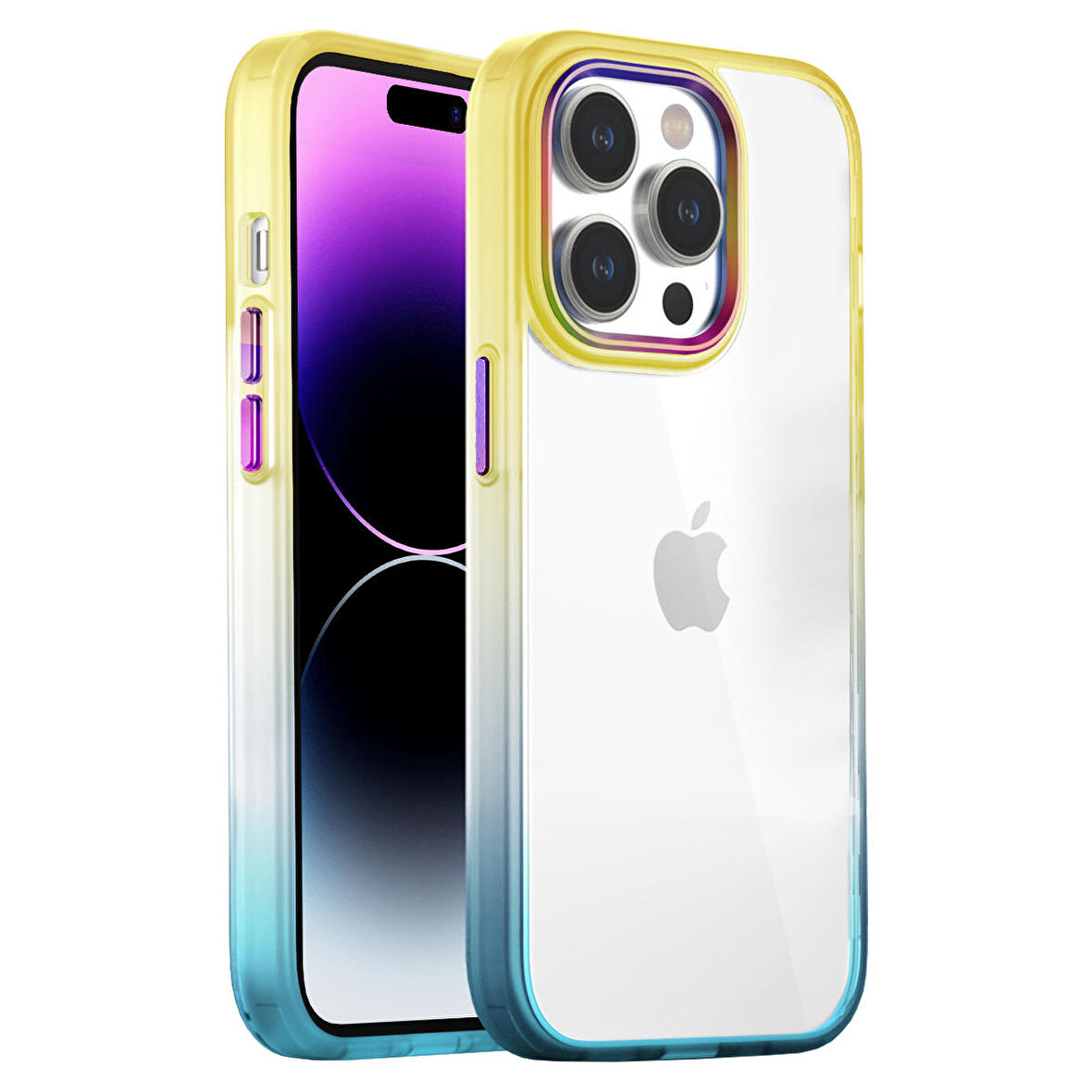 Buff iPhone 14 Pro Max Air Bumper Rainbow Kılıf Yellow Green