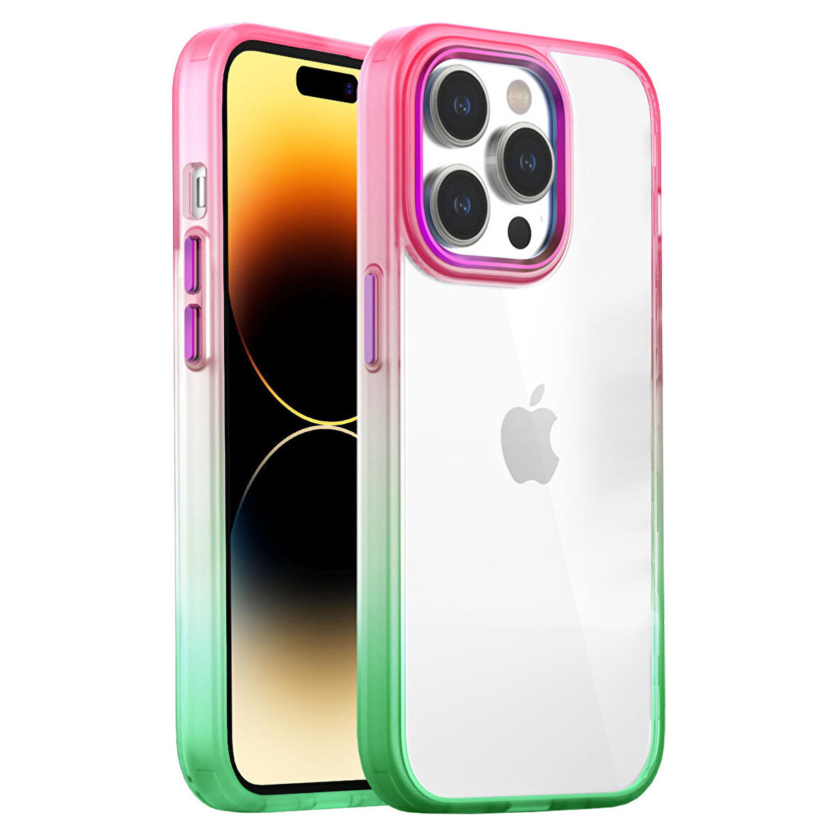 Buff iPhone 14 Pro Air Bumper Rainbow Kılıf Pink Green