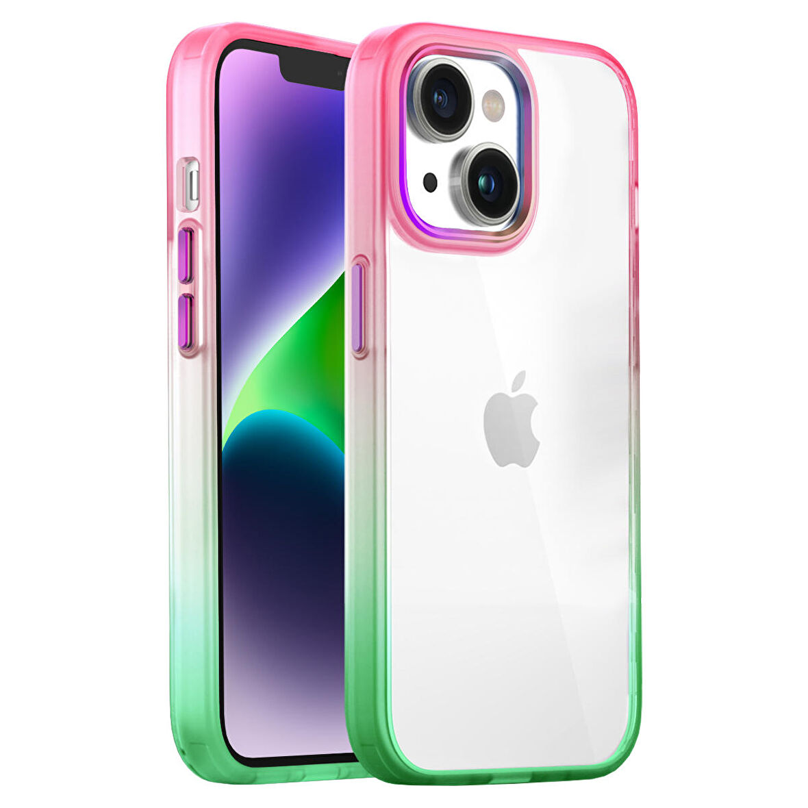 Buff iPhone 14 Plus Air Bumper Rainbow Kılıf Pink Green