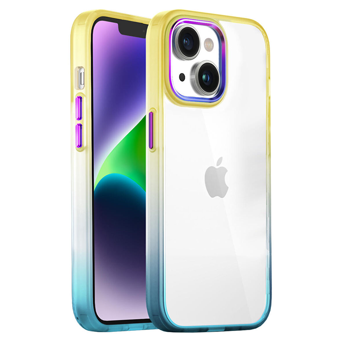 Buff iPhone 14 Plus Air Bumper Rainbow Kılıf Yellow Green
