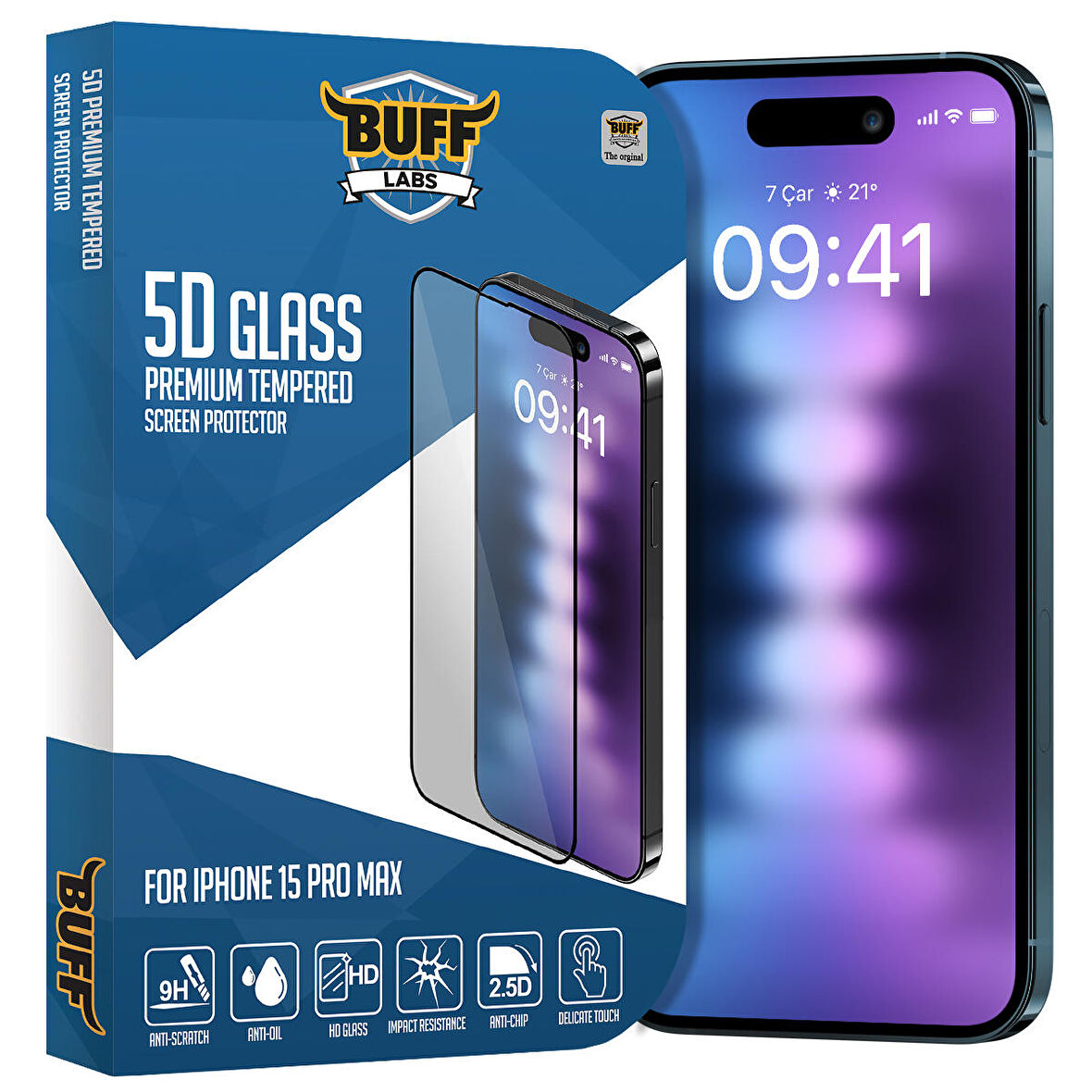 Buff iPhone 15 Pro Max 5D Glass Ekran Koruyucu