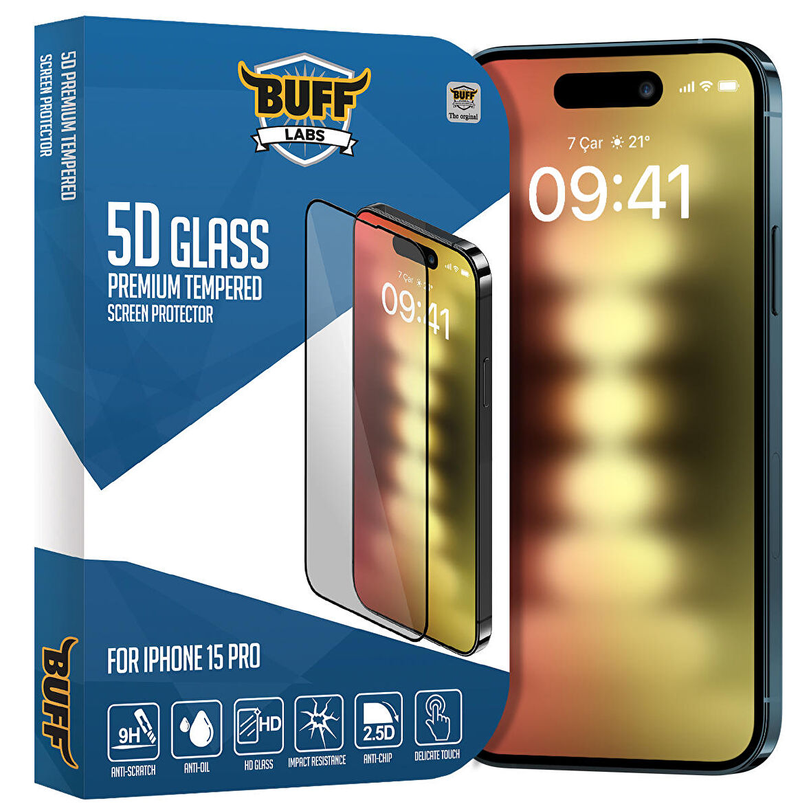 Buff iPhone 15 Pro 5D Glass Ekran Koruyucu