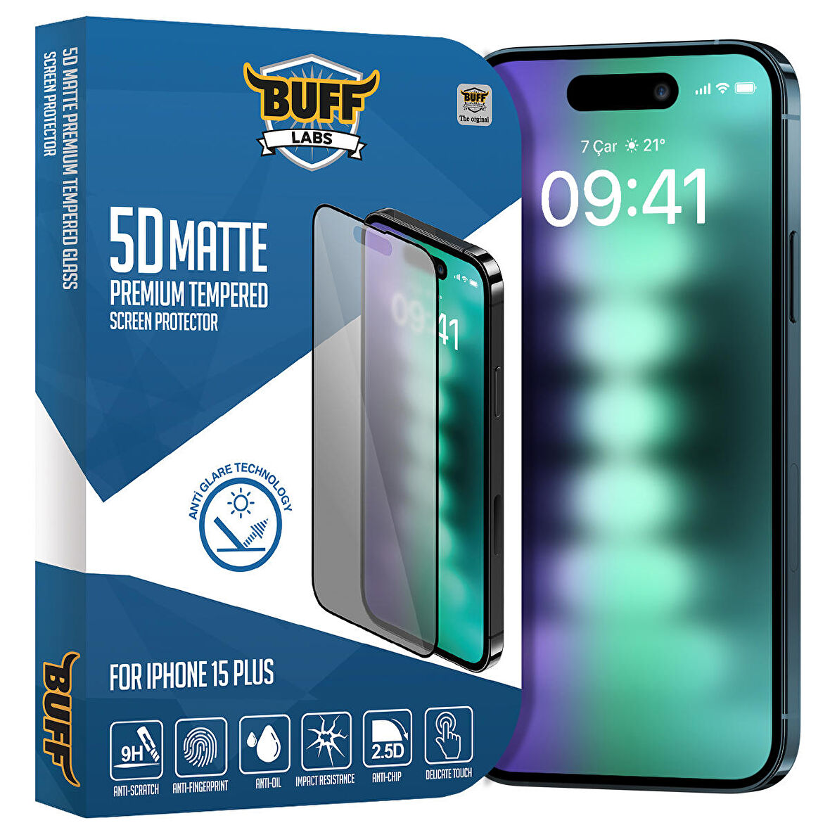 Buff iPhone 15 Plus 5D Matte Ekran Koruyucu
