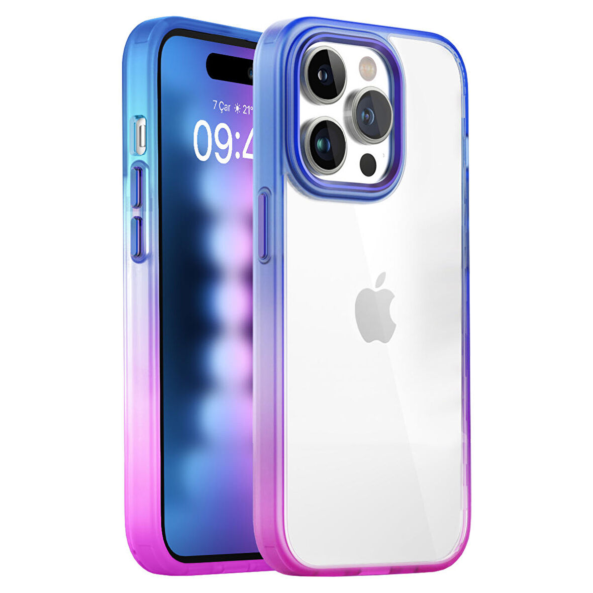 Buff iPhone 15 Pro Max Air Bumper Rainbow Kılıf Pink Blue